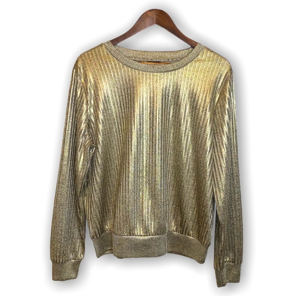 Who What Wear | Gold Metallic Ribbed Top